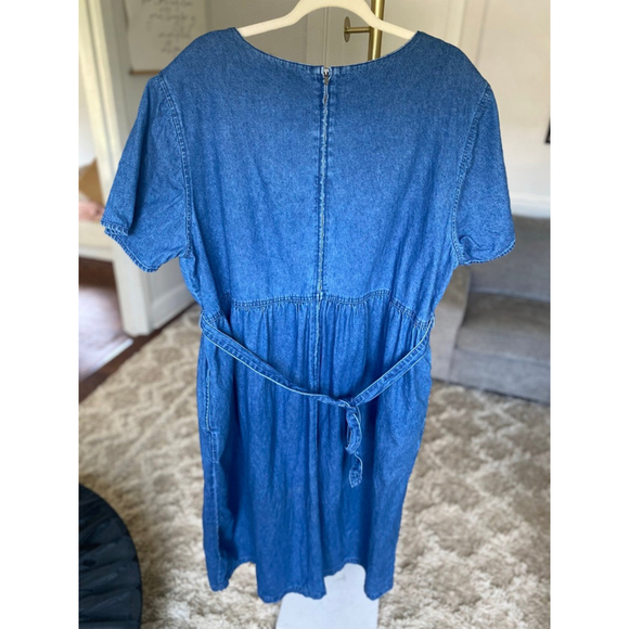 Vintage Erika Denim Maxi Dress Floral Embroidery Cottagecore V Neck Prairie Boho - Picture 3 of 13